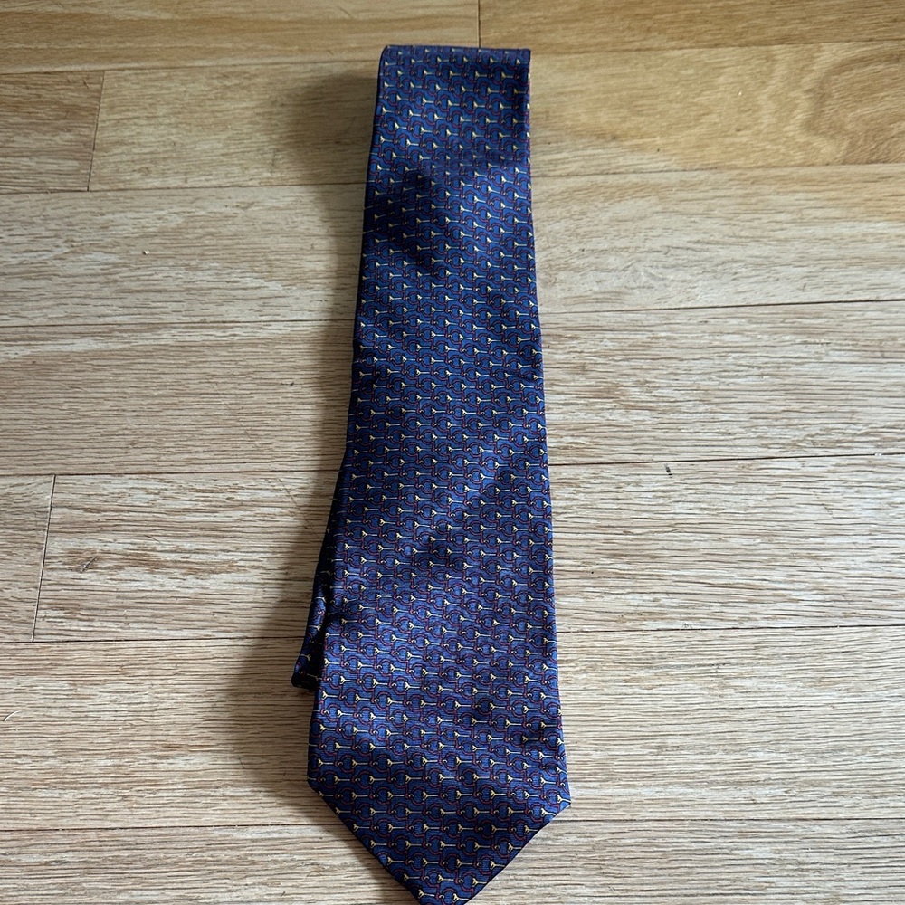 Brooks Brothers Navy Silk Tie with Small Multicolor Geometric Motif